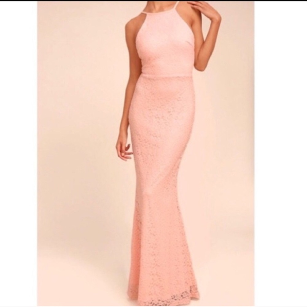 Blush pink LuLus lace maxi dress NWT